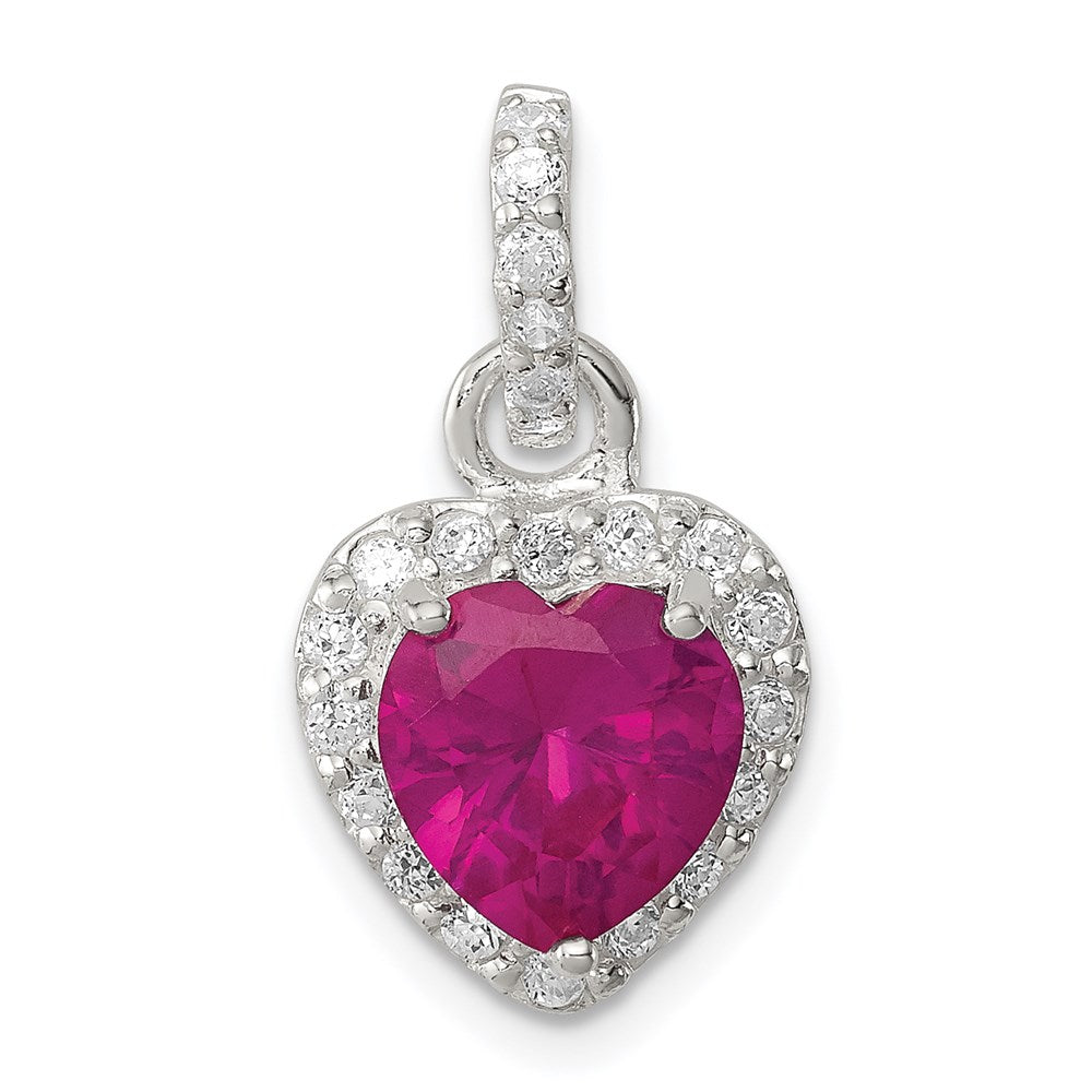 Sterling Silver Red CZ Heart Pendant