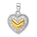 Sterling Silver & Gold-plated CZ Heart Pendant, 24 x 16.7 mm
