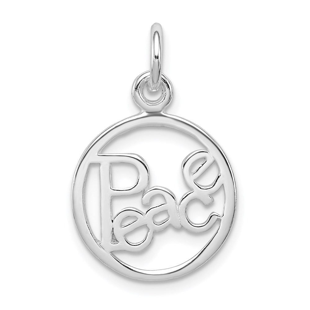 Sterling Silver Rhodium-plated Peace Circle Charm, 18 x 15 mm