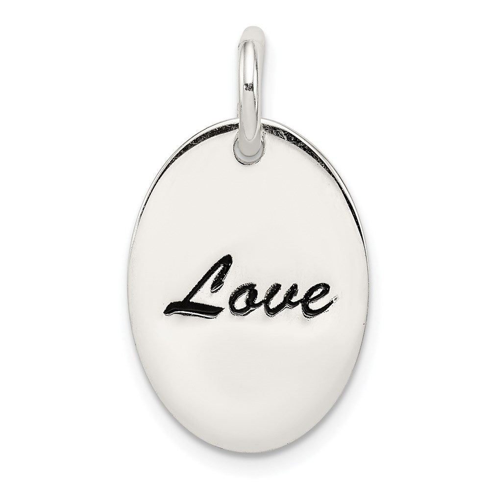 Sterling Silver Polished Enamel Love Pendant, 24 x 13 mm