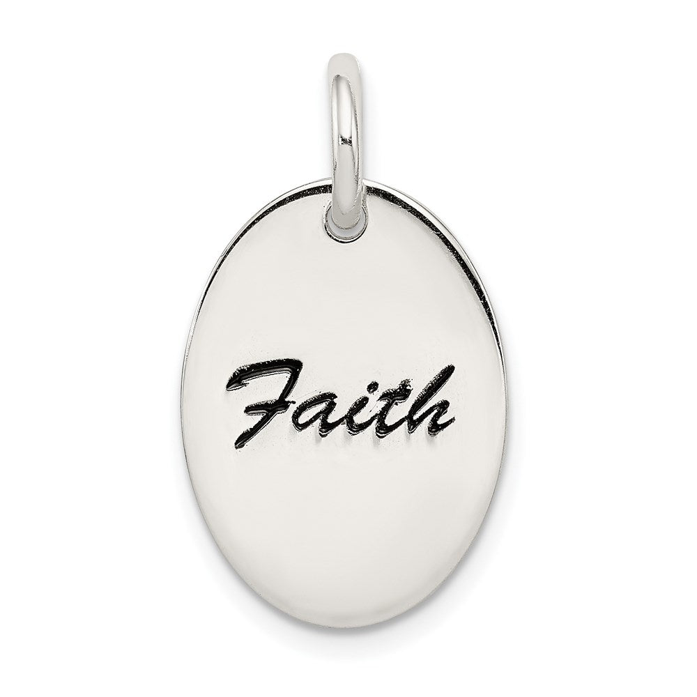 Sterling Silver Polished Enamel Faith Pendant, 18 x 13 mm