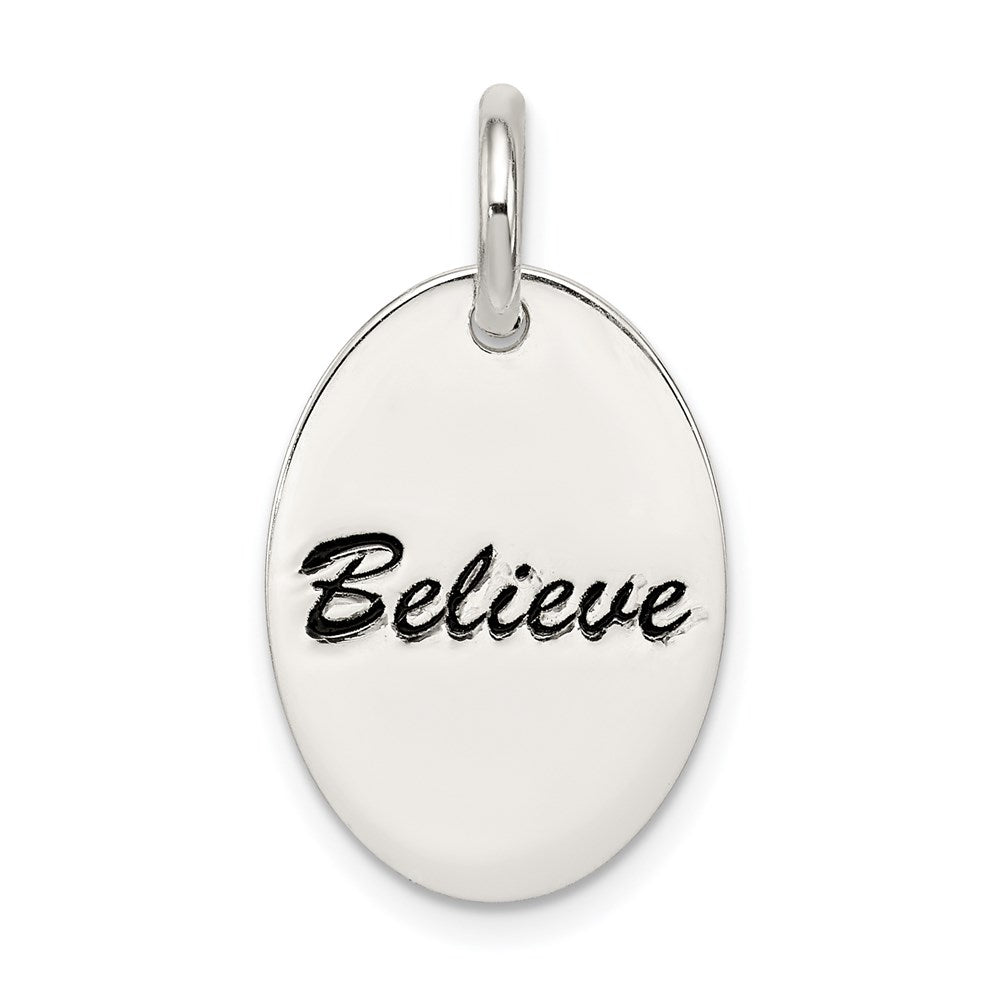 Sterling Silver Polished Enamel Believe Pendant, 18 x 13 mm