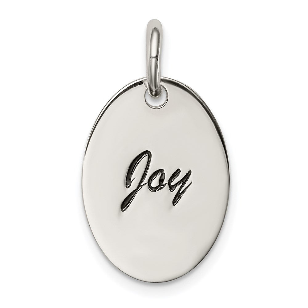Sterling Silver Polished Enamel Joy Pendant, 18 x 13 mm