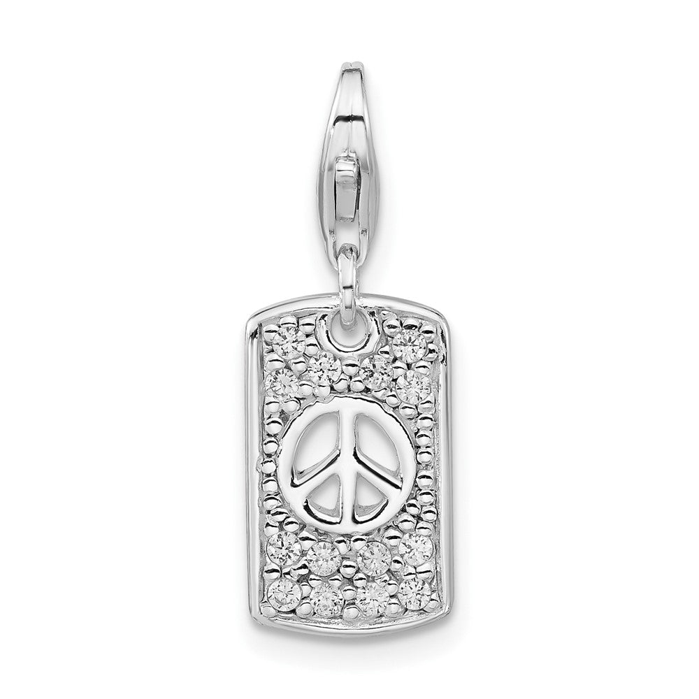 Sterling Silver CZ Peace Charm, 25.1 x 9.15 mm