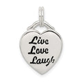 Sterling Silver LIVE LAUGH LOVE Heart Pendant, 22 x 14 mm