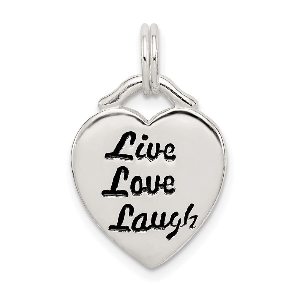 Sterling Silver LIVE LAUGH LOVE Heart Pendant, 22 x 14 mm