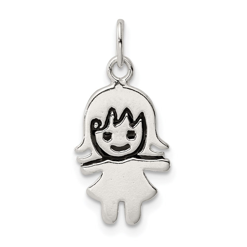 Sterling Silver Enameled Girl Charm, 23 x 11 mm