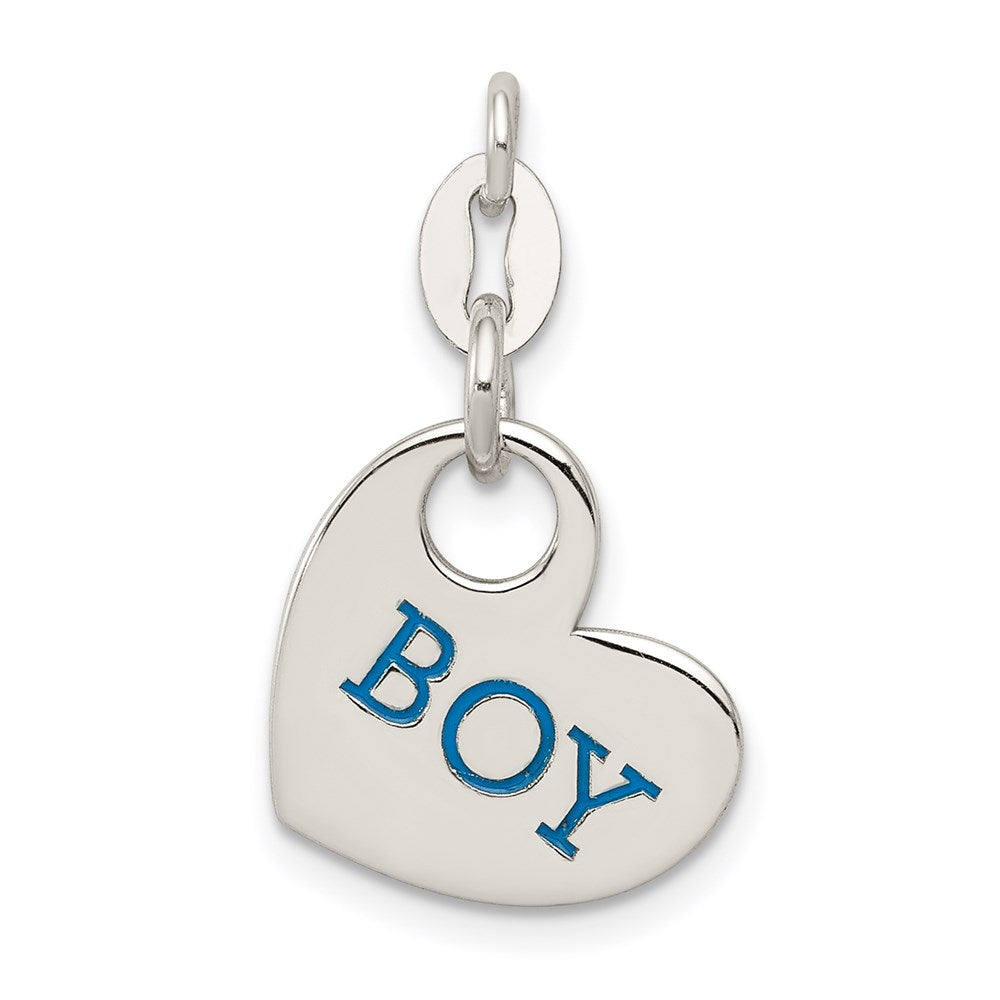 Sterling Silver Polished Enamel Boy Charm, 25 x 13 mm
