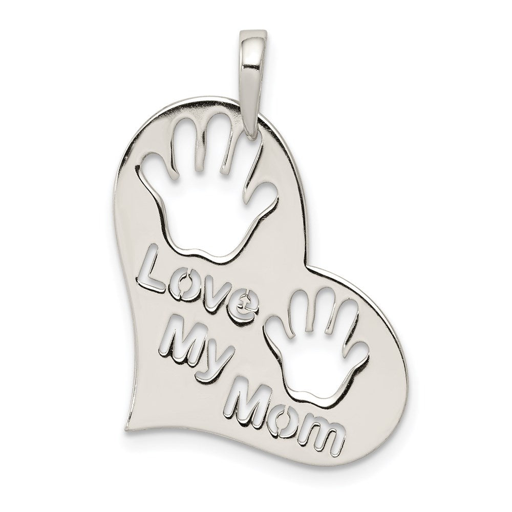 Sterling Silver Polished Love My Mom Heart Pendant, 28 x 20 mm