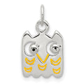 Sterling Silver Yellow Enameled Owl Charm, 18.12 x 10.19 mm