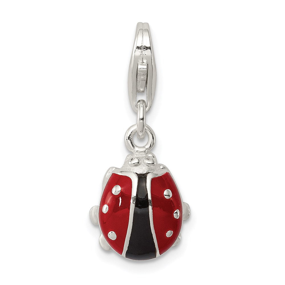 Sterling Silver Enameled Lady Bug Charm, 25.1 x 10.46 mm