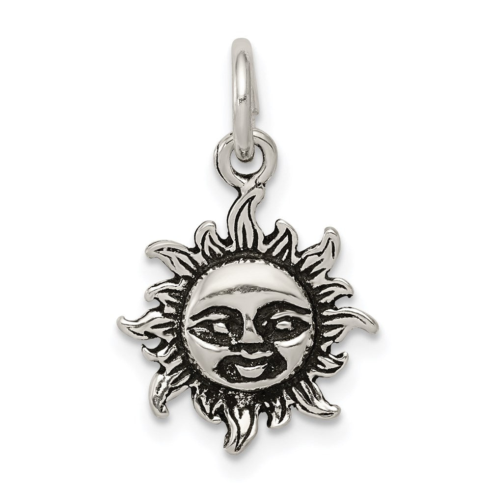 Sterling Silver Antiqued Sun Charm, 22 x 13 mm