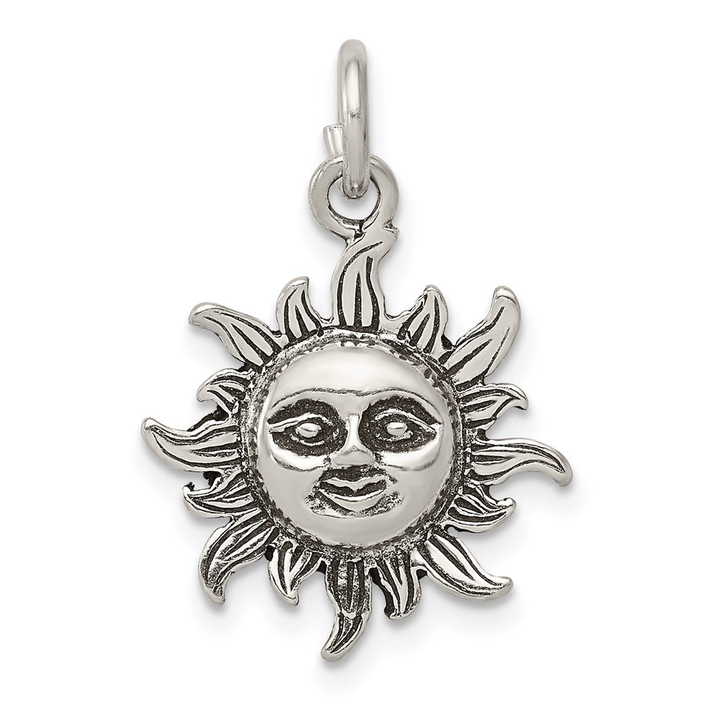 Sterling Silver Antiqued Sun Charm, 25 x 17 mm