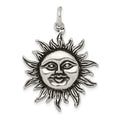 Sterling Silver Antiqued Sun Charm, 34 x 24 mm