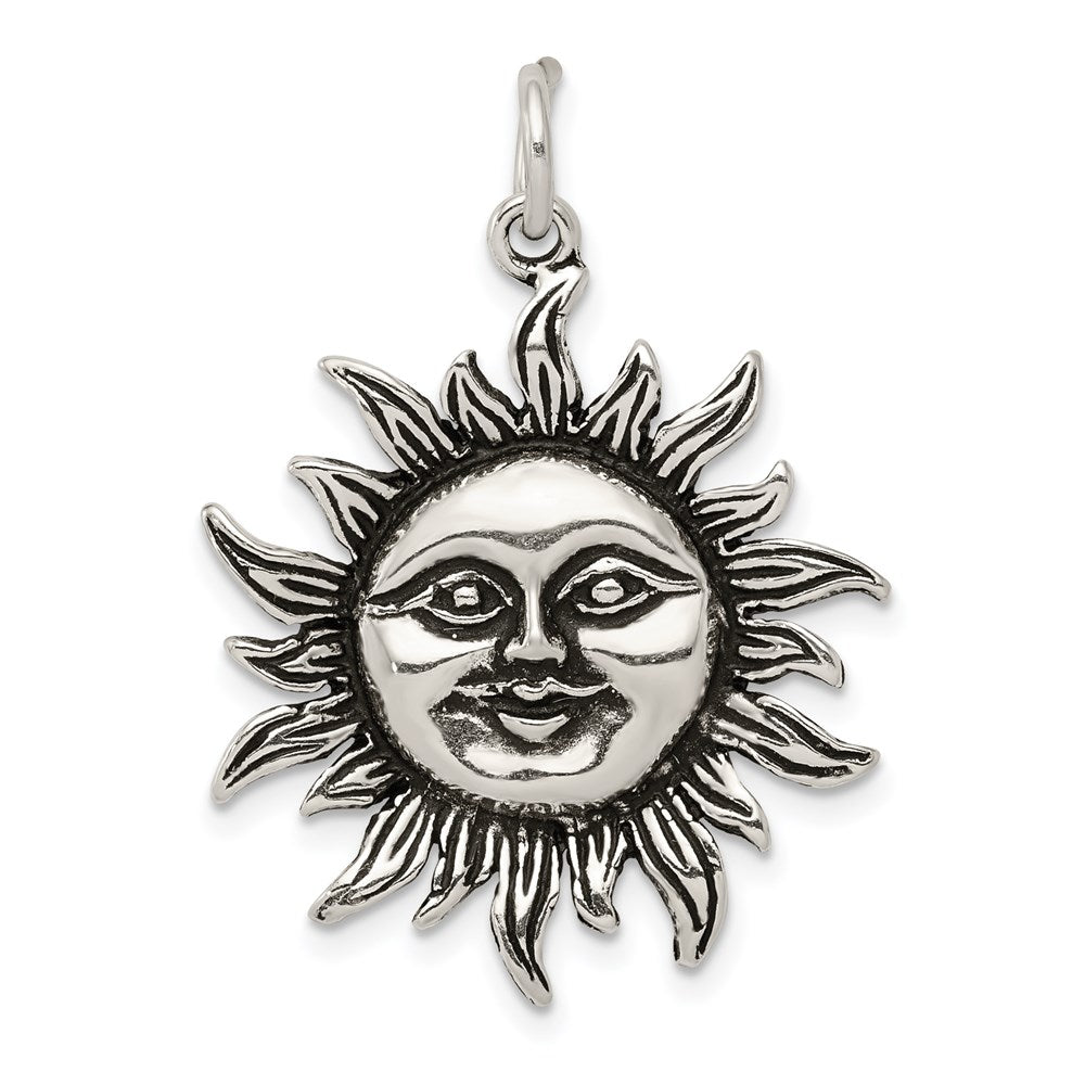Sterling Silver Antiqued Sun Charm, 34 x 24 mm