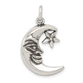 Sterling Silver Antiqued Moon Charm, 30 x 16 mm