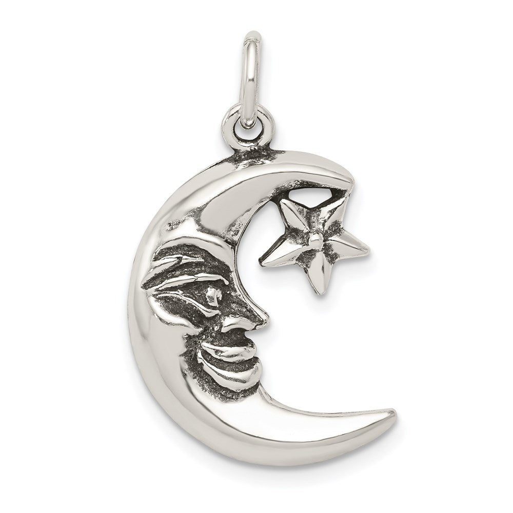 Sterling Silver Antiqued Moon Charm, 30 x 16 mm