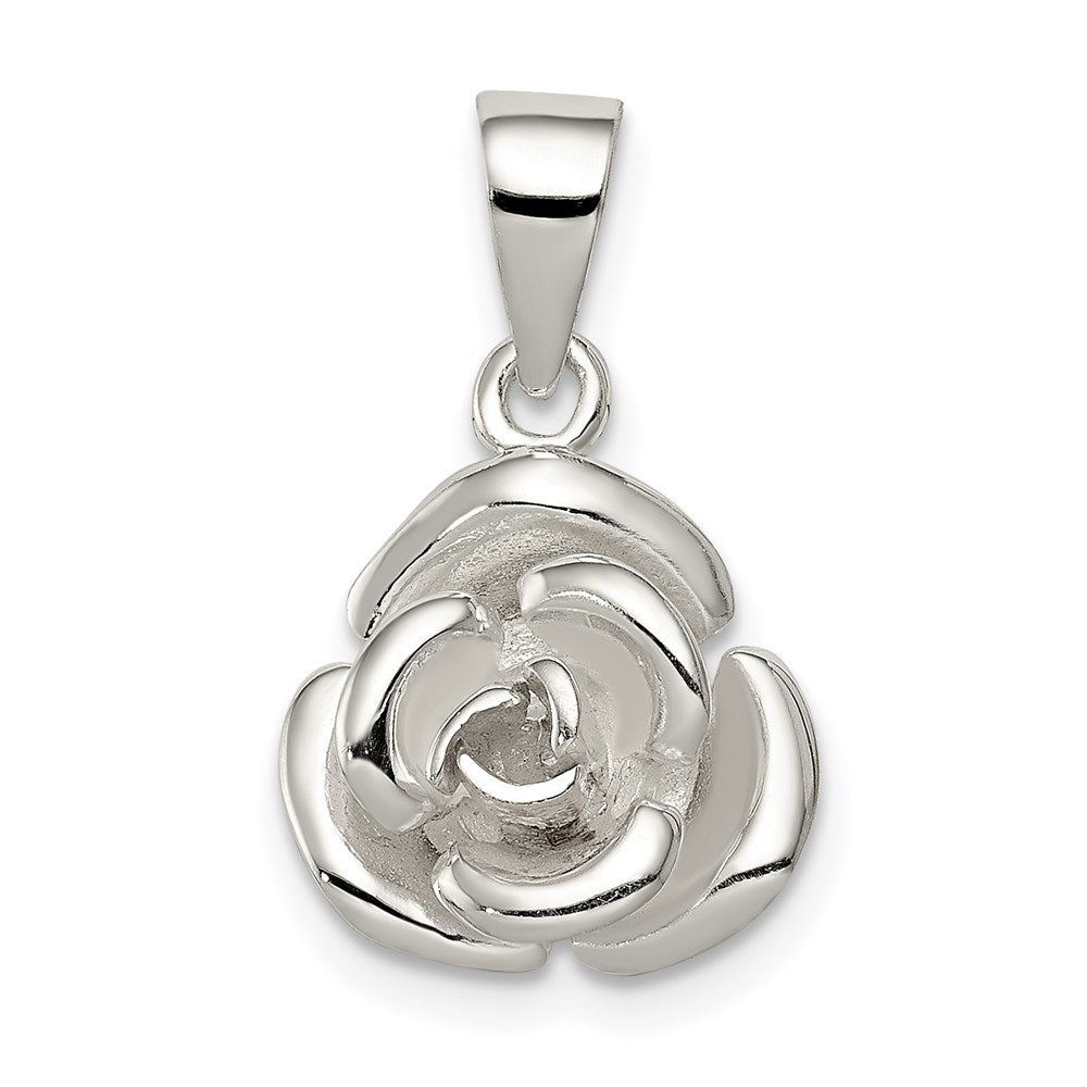 Sterling Silver Rose Pendant, 15 x 12 mm