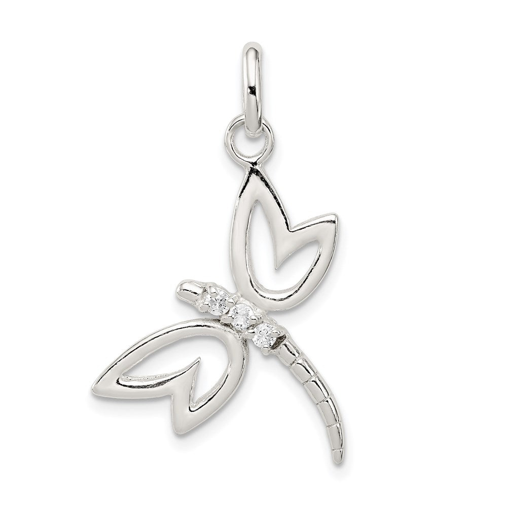 Sterling Silver With CZ Dragonfly Pendant, 32 x 19 mm