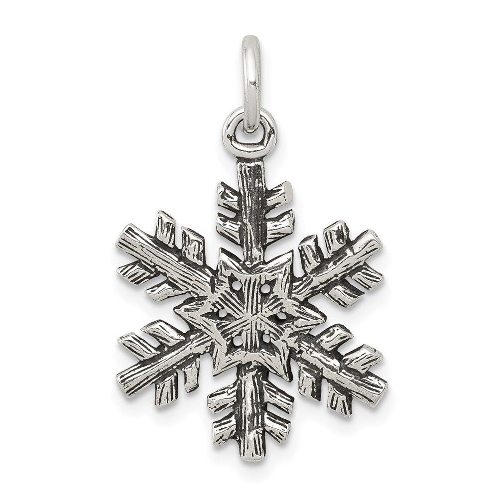 Sterling Silver Antiqued Snow Flake Charm, 28 x 17 mm