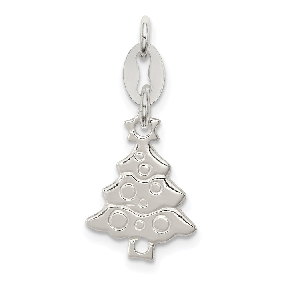 Sterling Silver Polished Christmas Tree Charm, 26 x 11 mm