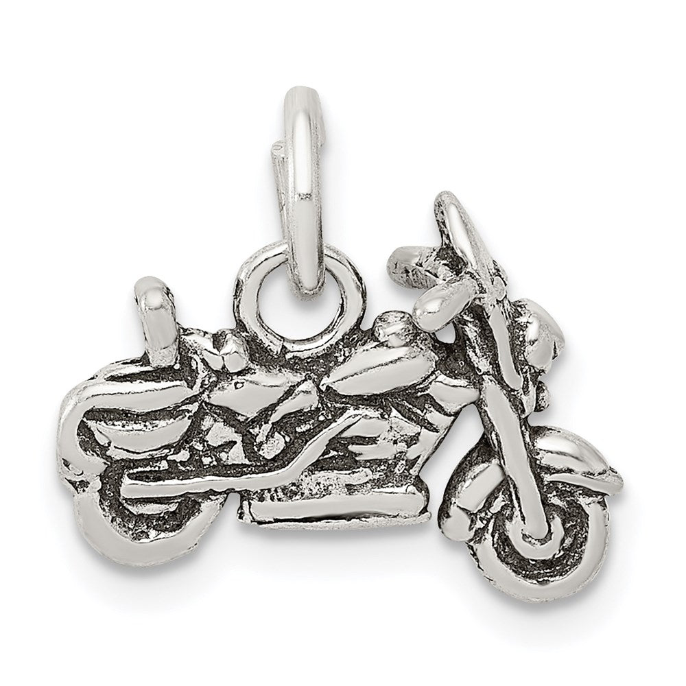 Sterling Silver Antiqued Motorcycle Charm, 14.5 x 17 mm
