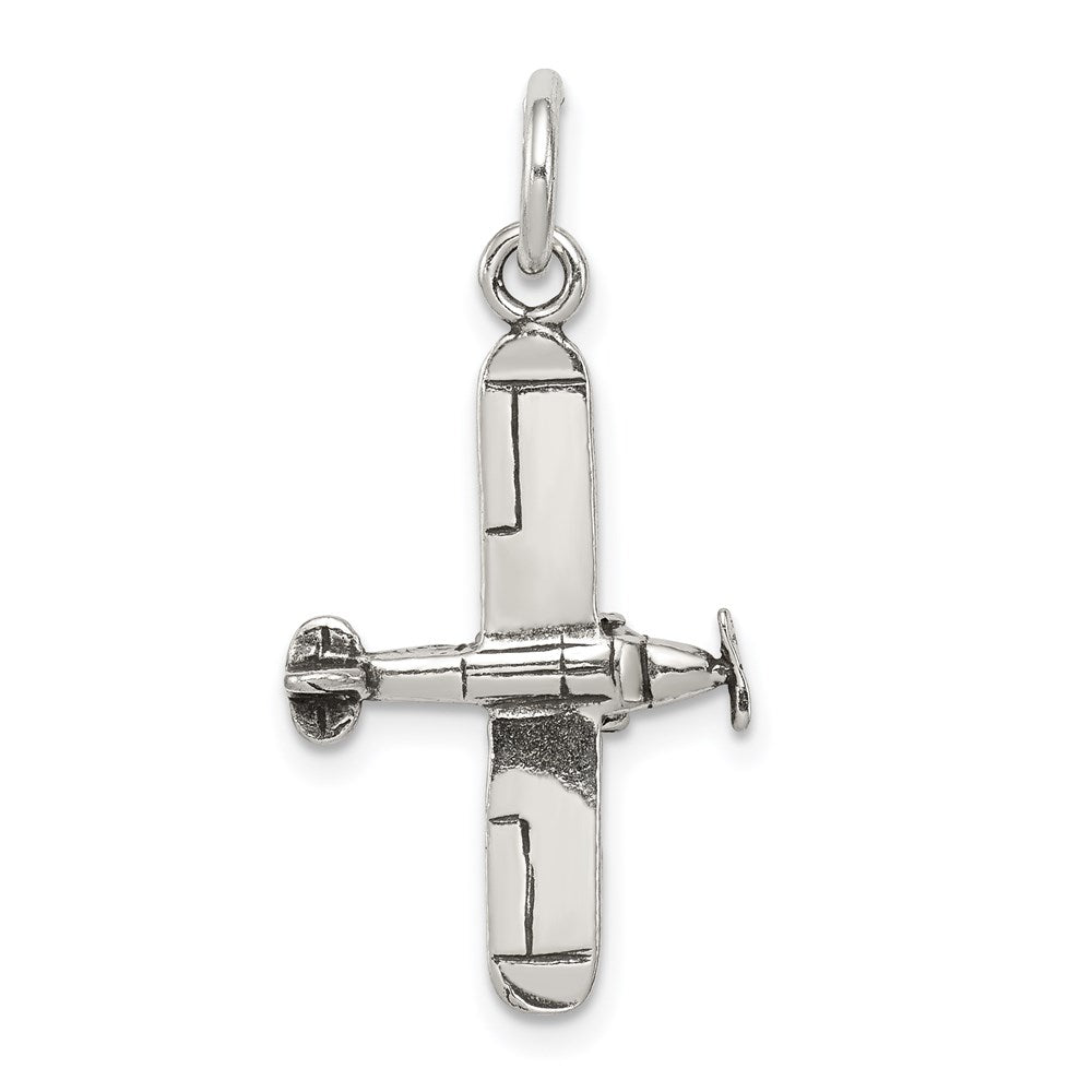 Sterling Silver Antiqued Airplane Charm, 23 x 14 mm