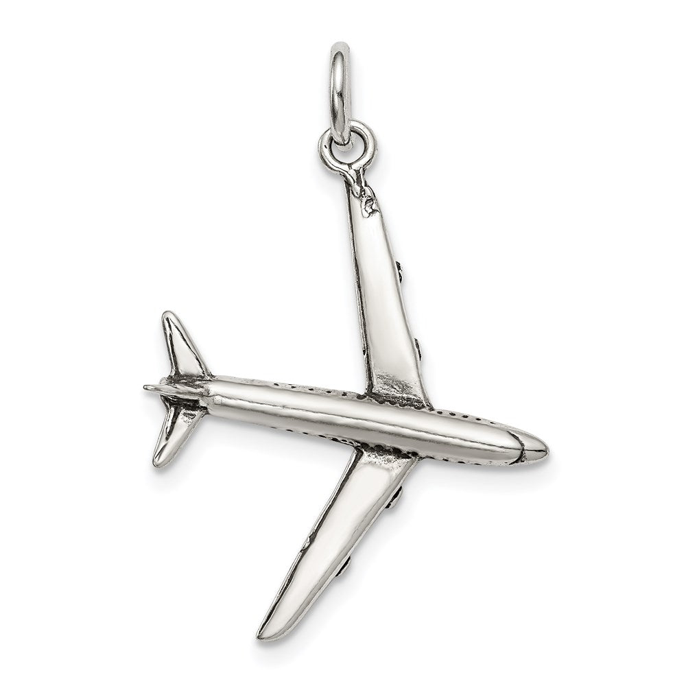 Sterling Silver Antiqued Airplane Charm, 29 x 22 mm