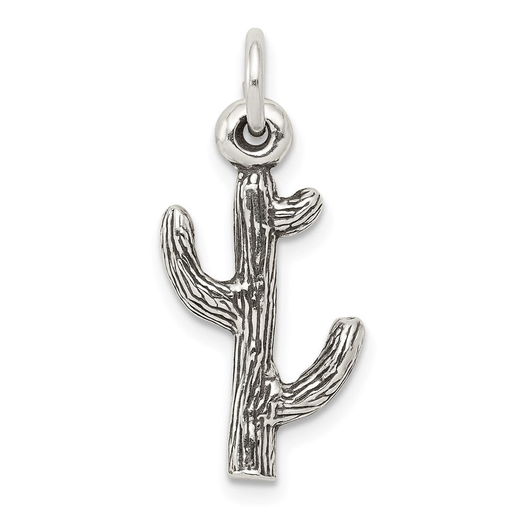 Sterling Silver Antiqued Cactus Charm, 27 x 11 mm