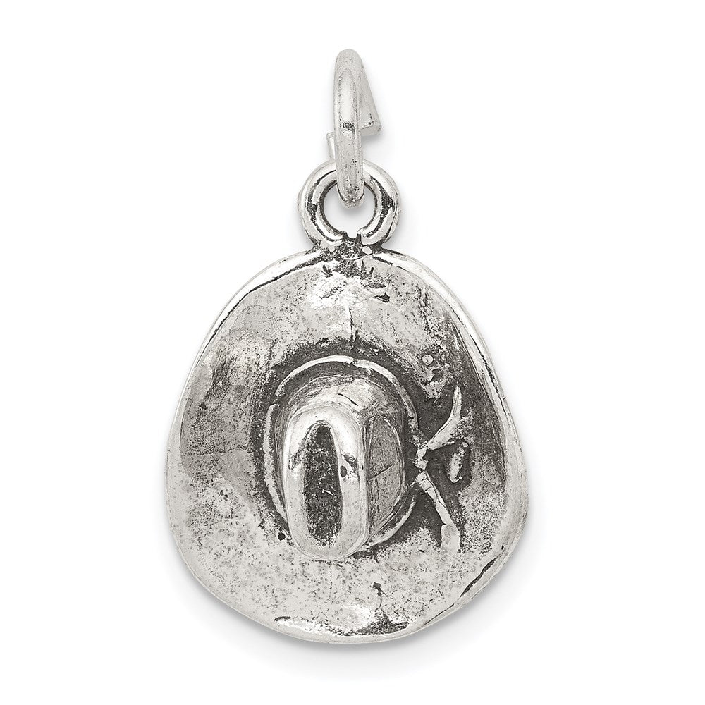 Sterling Silver Antiqued Cowboy Hat Charm, 24 x 14 mm