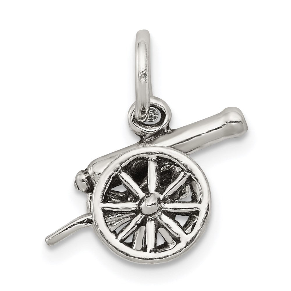 Sterling Silver Antiqued Cannon Charm, 12 x 15 mm