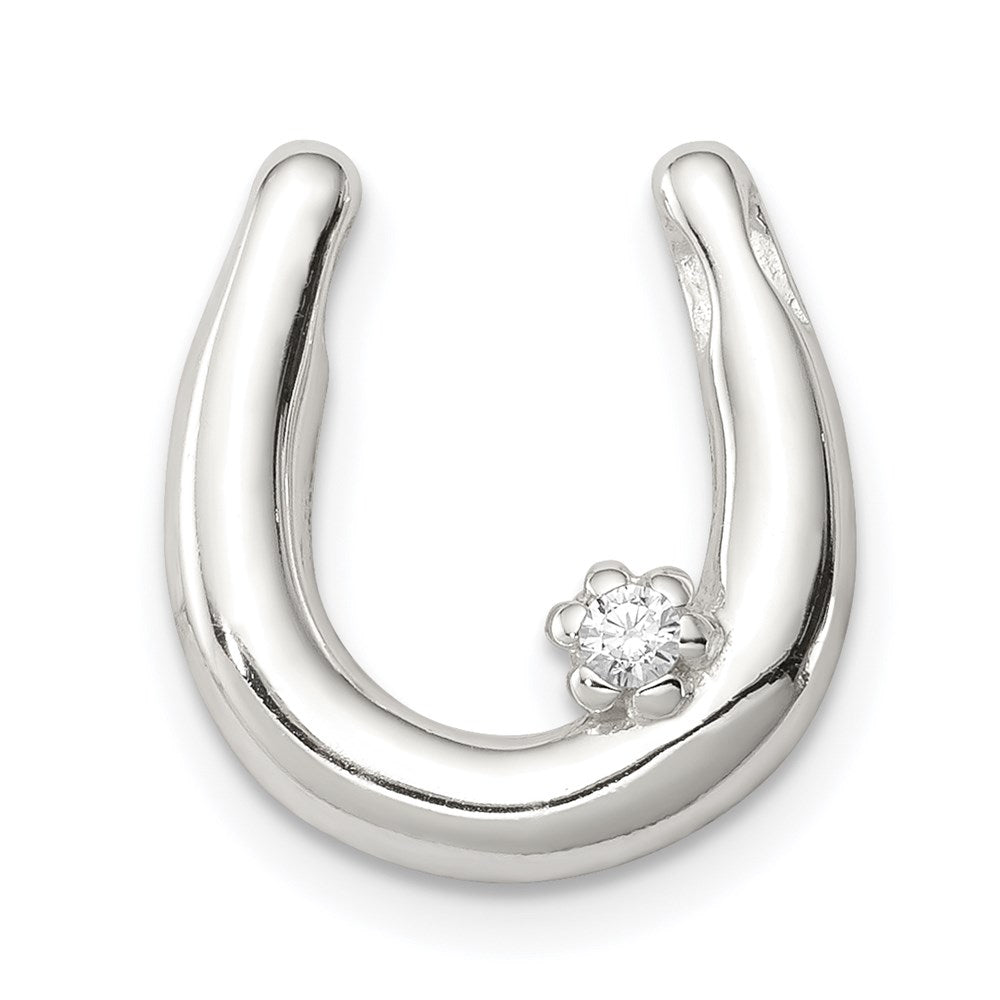 Sterling Silver CZ Horseshoe Pendant, 15 x 14 mm