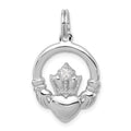 Sterling Silver Rhodium-plated CZ Irish Claddagh Pendant, 26 x 15 mm
