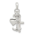Sterling Silver Polished Anchor Heart and Cross Pendant, 24 x 16 mm