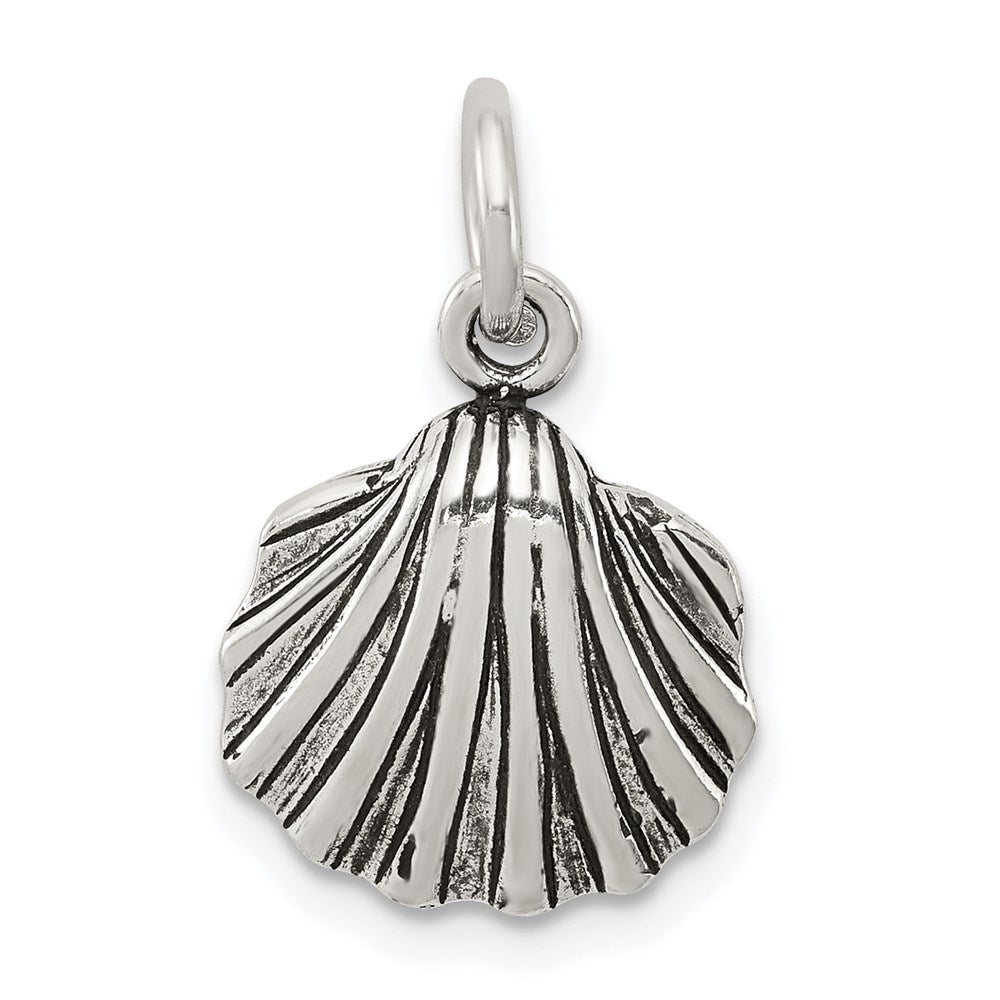 Sterling Silver Antiqued Seashell Charm, 20 x 13 mm