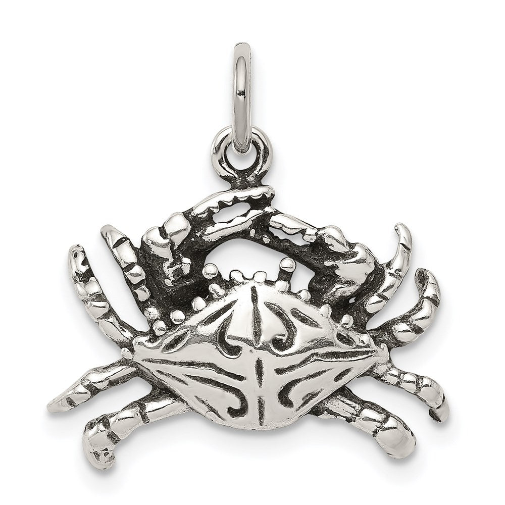 Sterling Silver Antiqued Crab Charm, 17 x 21 mm