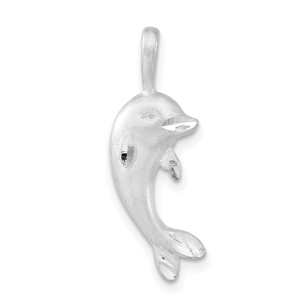 Sterling Silver Satin & Diamond-cut Dolphin Pendant, 25.4 x 10 mm