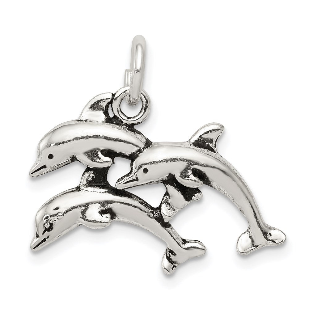 Sterling Silver Antiqued Dolphin Charm, 22 x 23 mm