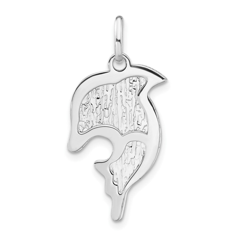 Sterling Silver Polished and Textured Dolphin Pendant, 31 x 17.7 mm