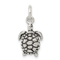 Sterling Silver Antiqued Turtle Charm, 22 x 10 mm