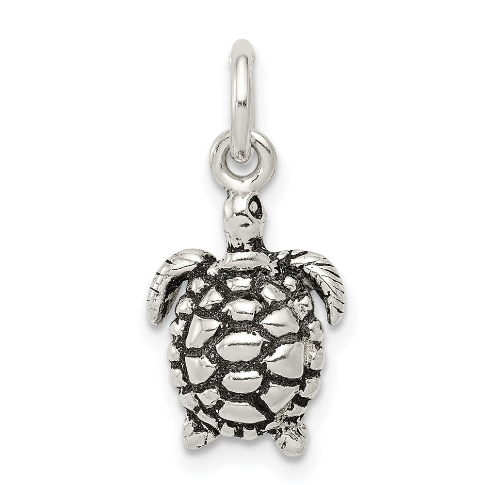 Sterling Silver Antiqued Turtle Charm, 22 x 10 mm