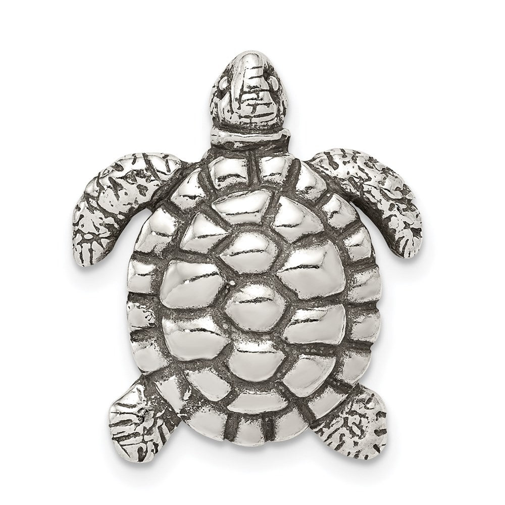 Sterling Silver Antiqued Turtle Charm, 21 x 18 mm