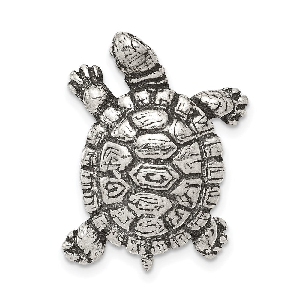 Sterling Silver Antiqued Turtle Charm, 26 x 20 mm