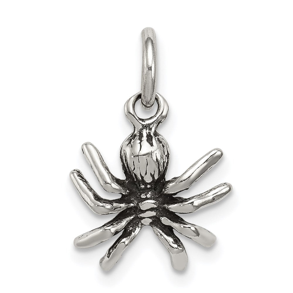 Sterling Silver Antiqued Spider Charm, 15 x 12 mm