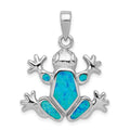 Sterling Silver Rhodium-plated Blue Inlay Created Opal Frog Pendant, 24 x 25 mm