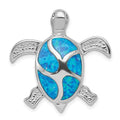 Sterling Silver Rhodium-plated Blue Inlay Created Opal Turtle Pendant, 29 x 27 mm