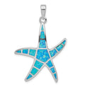 Sterling Silver Rhodium-plated Blue Inlay Created Opal Starfish Pendant, 43 x 28 mm