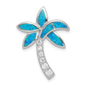 Sterling Silver Rhod-pltd CZ Blue Inlay Created Opal Palm Tree Slide, 26.41 x 20 mm