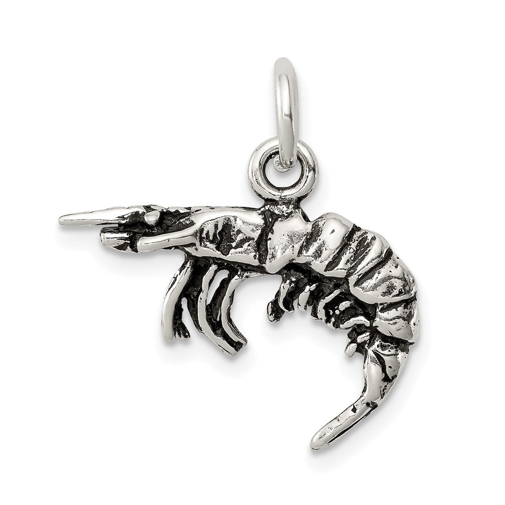 Sterling Silver Antiqued Shrimp Charm, 22 x 20 mm