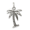 Sterling Silver Antiqued Palm Tree Charm, 27 x 15 mm